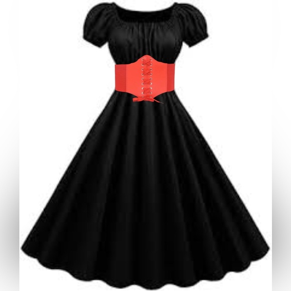 Court Style Wide Girdle‎ Red Fashion Elastic Faux Leather Skinny Elastic Belt - Picture 7 of 14